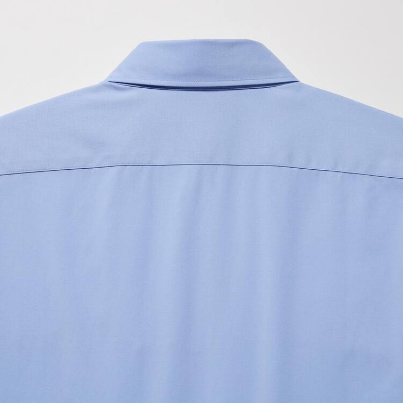 Men's Uniqlo Easy Care Broadcloth Stretch Slim Fit (Regular Collar) Shirts Blue | KHEX-78925