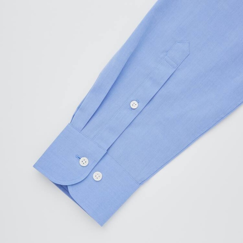 Men's Uniqlo Easy Care Broadcloth Stretch Slim Fit (Regular Collar) Shirts Blue | IDQW-79801