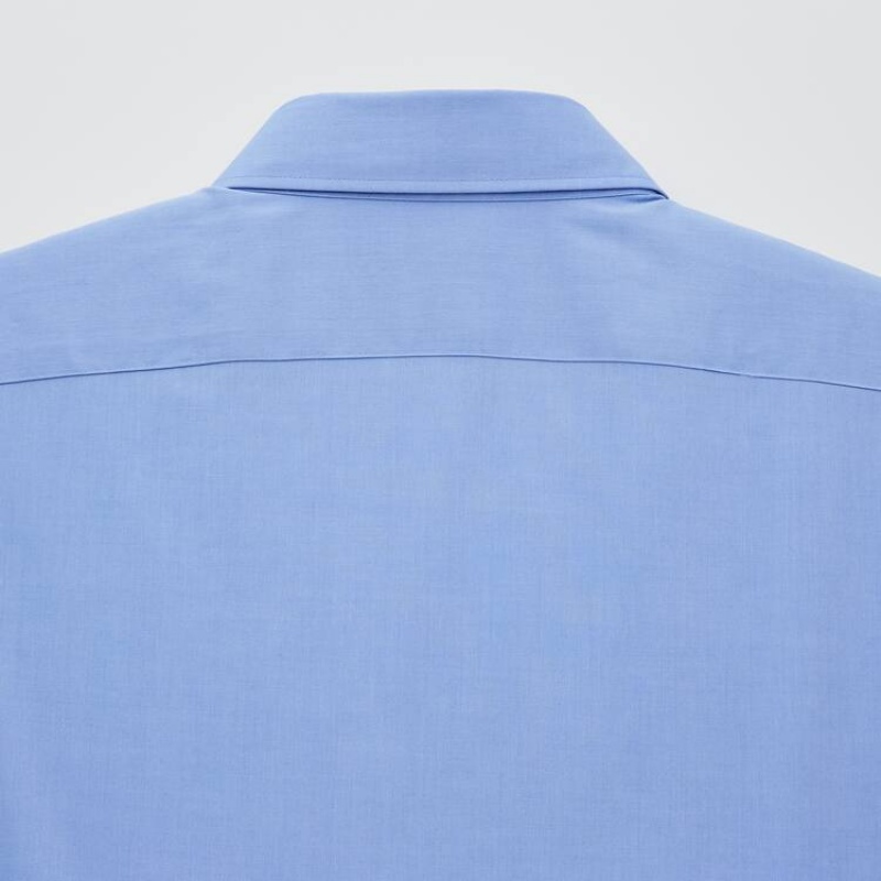 Men's Uniqlo Easy Care Broadcloth Stretch Slim Fit (Regular Collar) Shirts Blue | IDQW-79801