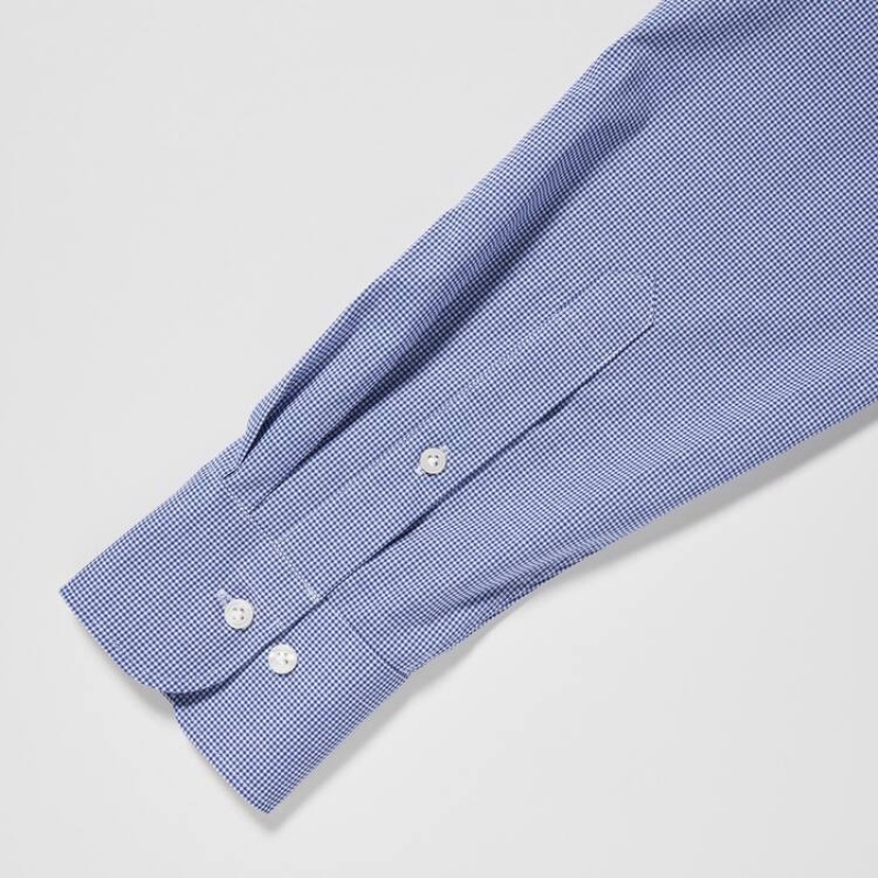 Men's Uniqlo Easy Care Broadcloth Stretch Slim Fit (Semi-cutaway Collar) Shirts Blue | ZWUK-13698