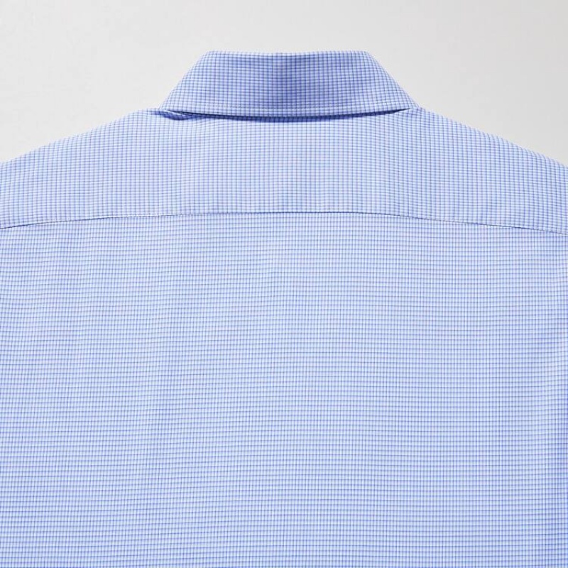 Men's Uniqlo Easy Care Checked Stretch Slim Fit (Semi-cutaway Collar) Shirts Blue | EPGL-98243