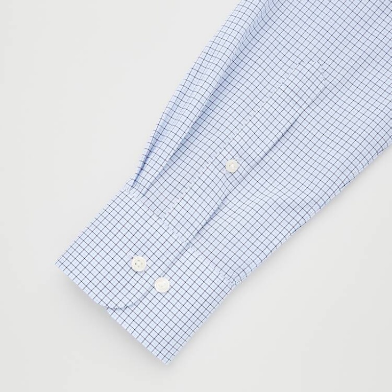 Men's Uniqlo Easy Care Checked Stretch Slim Fit (Semi-cutaway Collar) Shirts Blue | FHYN-79214