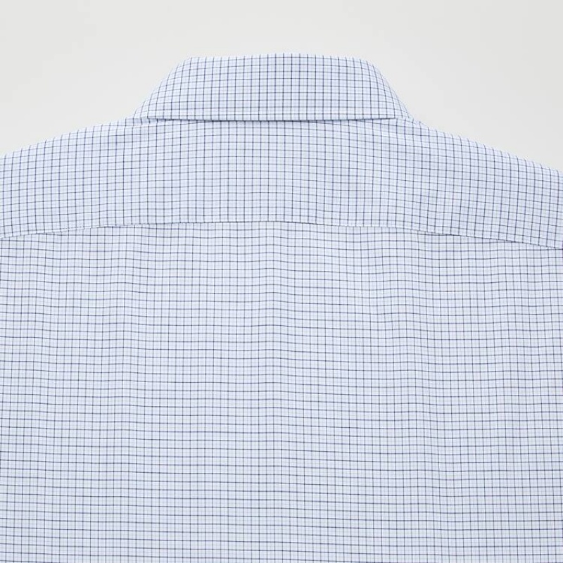 Men's Uniqlo Easy Care Checked Stretch Slim Fit (Semi-cutaway Collar) Shirts Blue | FHYN-79214