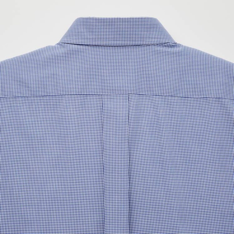 Men's Uniqlo Easy Care Checked Stretch Slim Fit (Semi-cutaway Collar) Shirts Blue | KBGS-42831