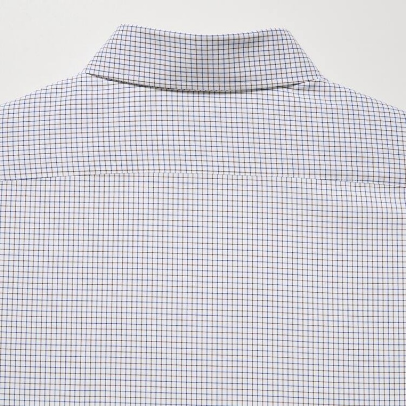 Men's Uniqlo Easy Care Stretch Slim Fit Checked (Button-down Collar) Shirts Brown | NZWT-24196