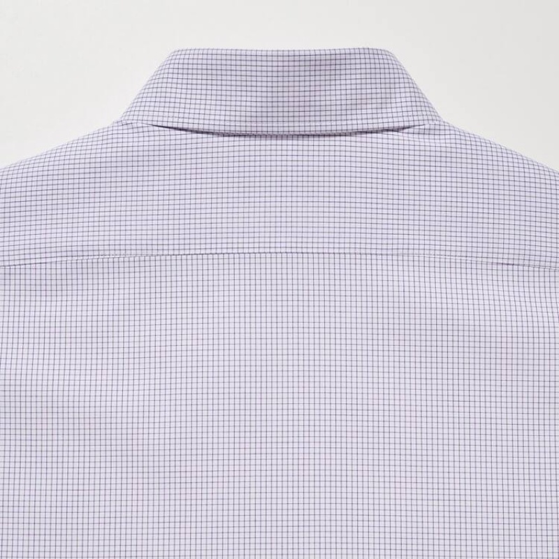 Men's Uniqlo Easy Care Stretch Slim Fit Checked (Button-down Collar) Shirts Purple | GDQL-54971