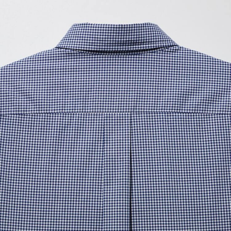 Men's Uniqlo Extra Fine Cotton Broadcloth Checked (Button-down Collar) Shirts Blue | MABK-53601