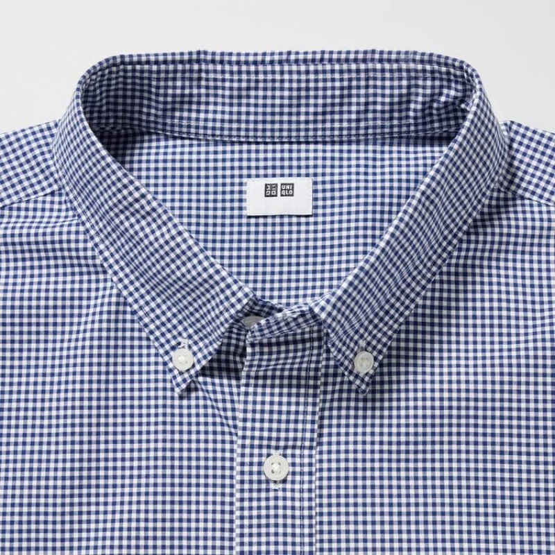 Men's Uniqlo Extra Fine Cotton Broadcloth Long Sleeve Shirts Blue | CUYQ-84231