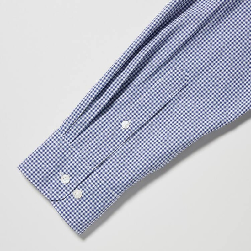 Men's Uniqlo Extra Fine Cotton Broadcloth Long Sleeve Shirts Blue | CUYQ-84231