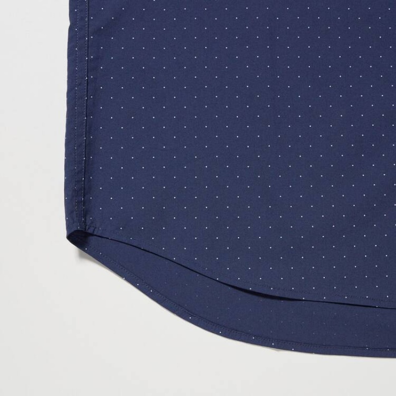 Men's Uniqlo Extra Fine Cotton Broadcloth Regular Fit Printed (Regular Collar) Shirts Blue | DTOK-76243