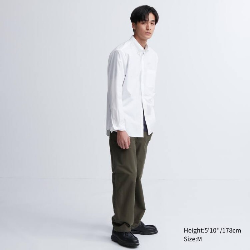 Men's Uniqlo Extra Fine Cotton Broadcloth Long Sleeve Shirts White | FLRD-78416