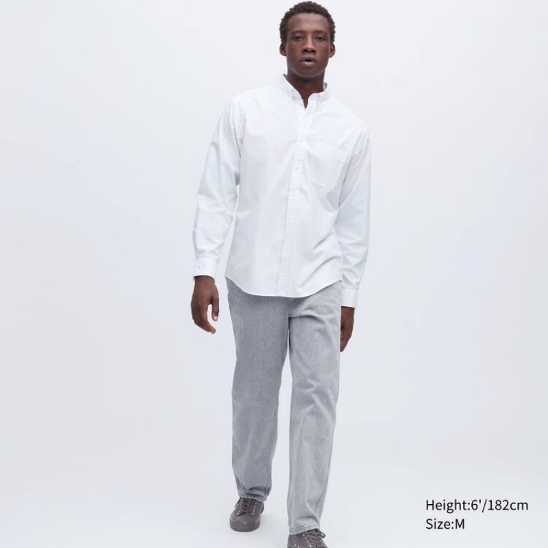 Men's Uniqlo Extra Fine Cotton Broadcloth Long Sleeve Shirts White | FLRD-78416