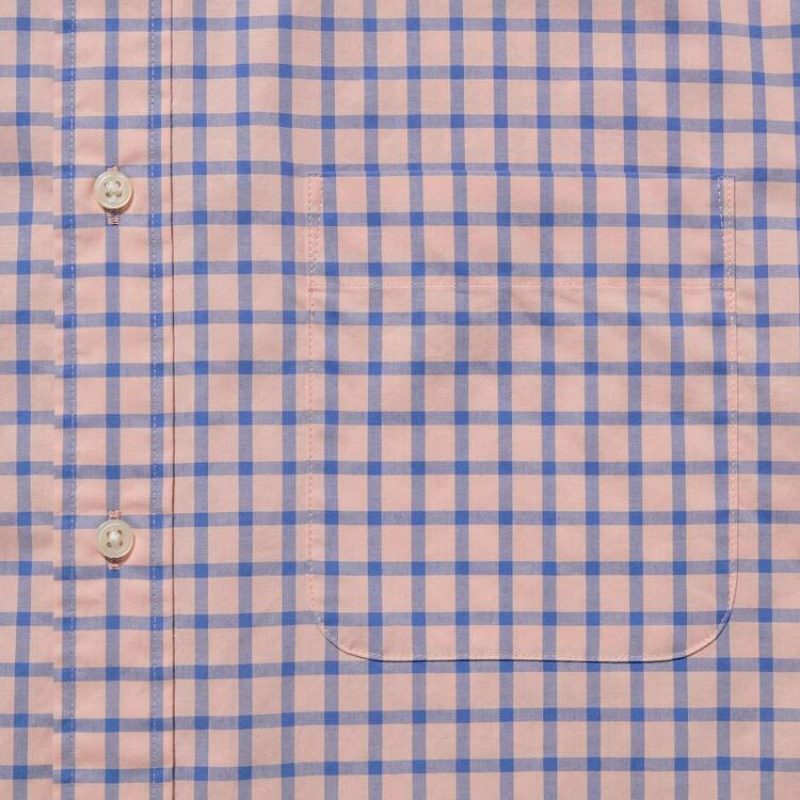 Men's Uniqlo Extra Fine Cotton Broadcloth Regular Fit Checked (Button-down Collar) Shirts Pink | OVXW-03158