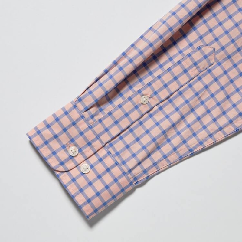 Men's Uniqlo Extra Fine Cotton Broadcloth Regular Fit Checked (Button-down Collar) Shirts Pink | OVXW-03158