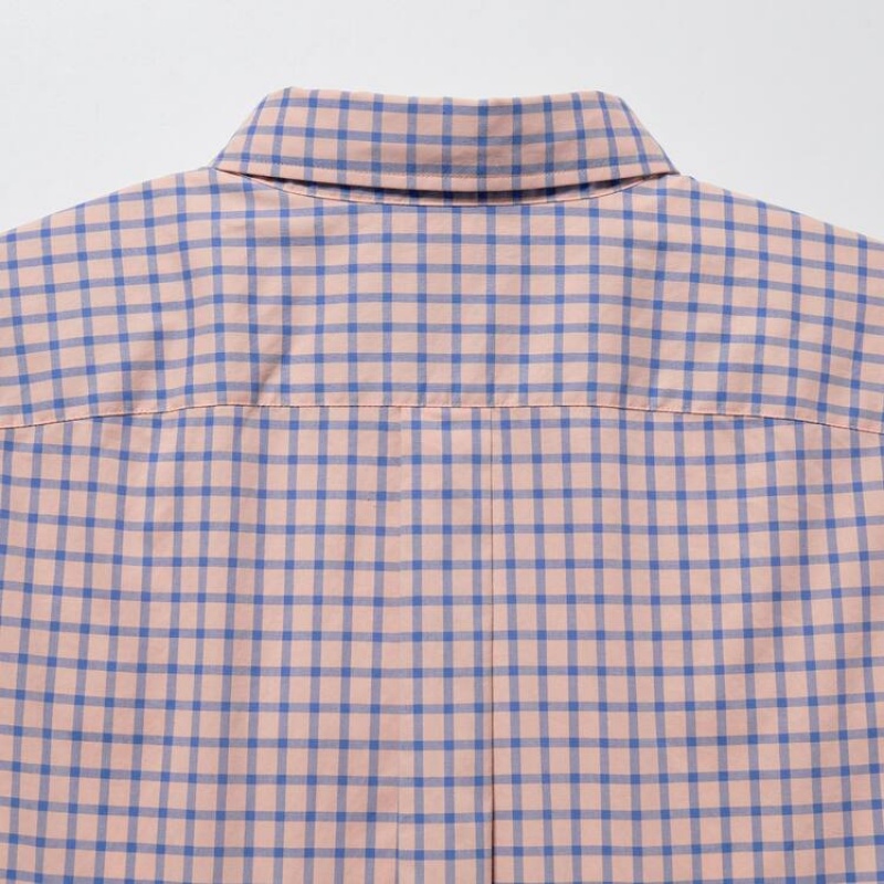 Men's Uniqlo Extra Fine Cotton Broadcloth Regular Fit Checked (Button-down Collar) Shirts Pink | OVXW-03158