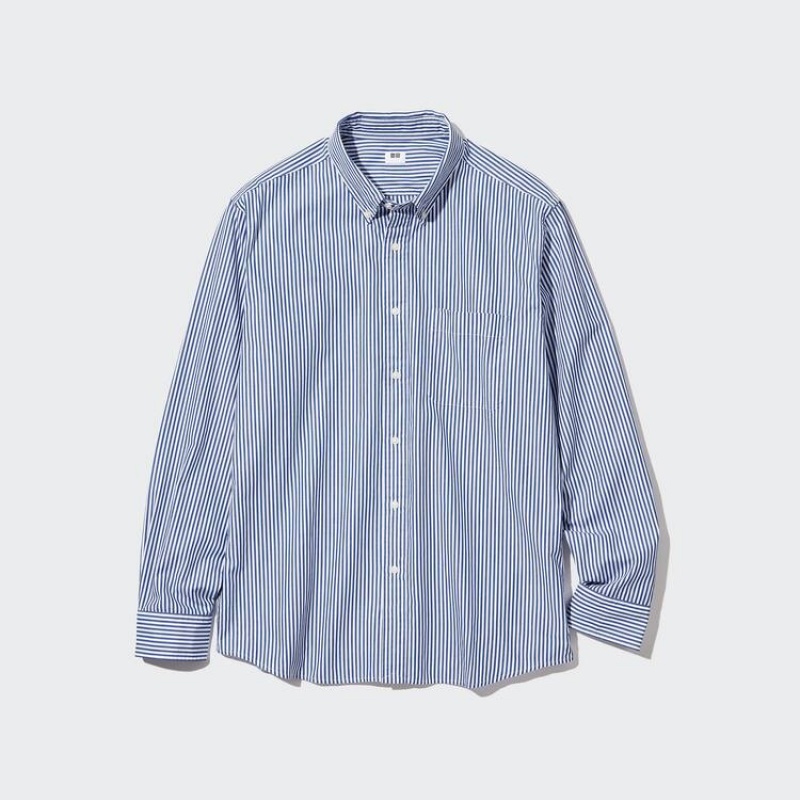 Men's Uniqlo Extra Fine Cotton Broadcloth Regular Fit (Button-down Collar) Shirts Blue | QBXL-30948