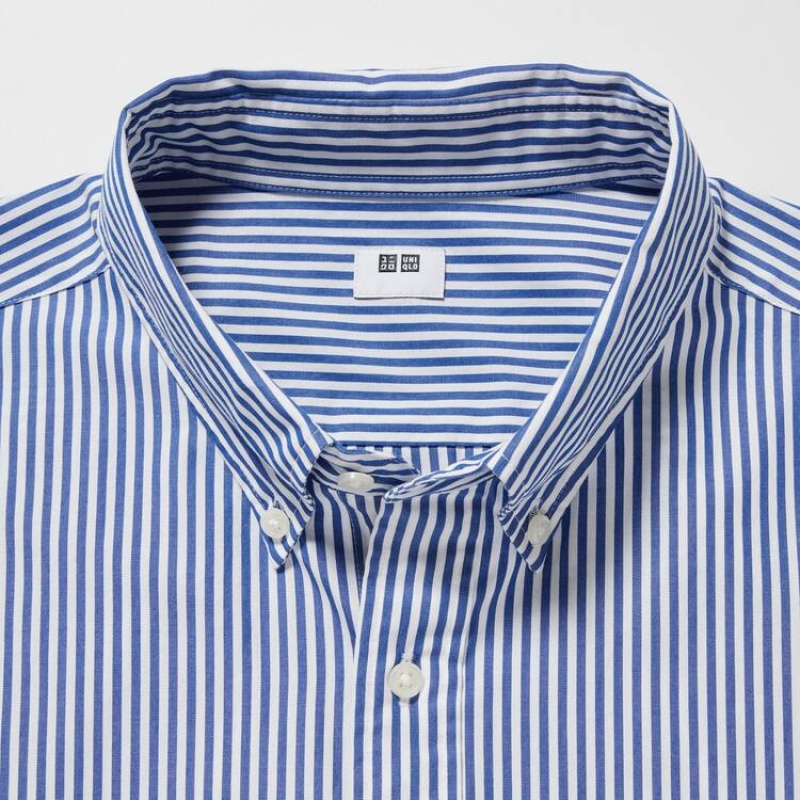 Men's Uniqlo Extra Fine Cotton Broadcloth Regular Fit (Button-down Collar) Shirts Blue | QBXL-30948