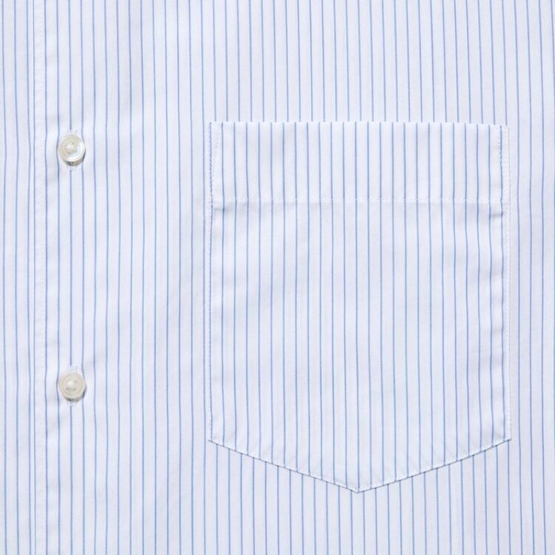 Men's Uniqlo Extra Fine Cotton Broadcloth Regular Fit Striped Shirts Blue | WIMN-65873