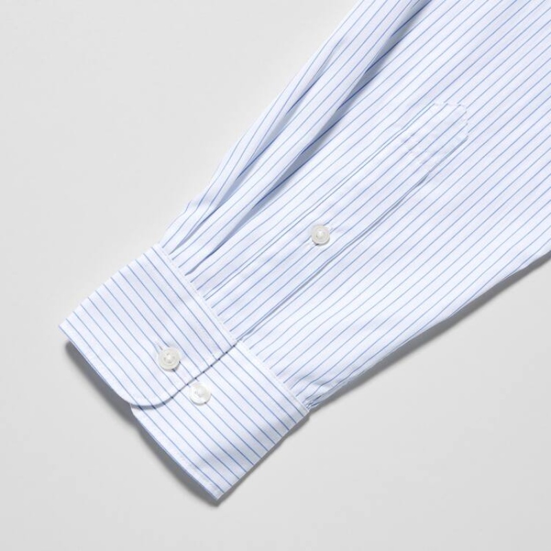 Men's Uniqlo Extra Fine Cotton Broadcloth Regular Fit Striped Shirts Blue | WIMN-65873