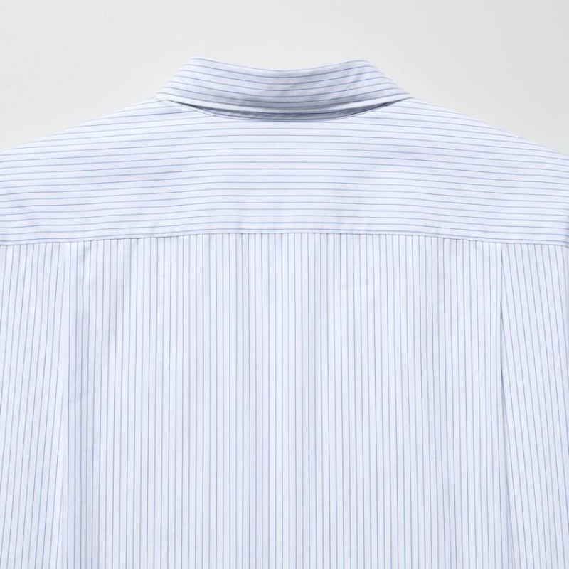 Men's Uniqlo Extra Fine Cotton Broadcloth Regular Fit Striped Shirts Blue | WIMN-65873