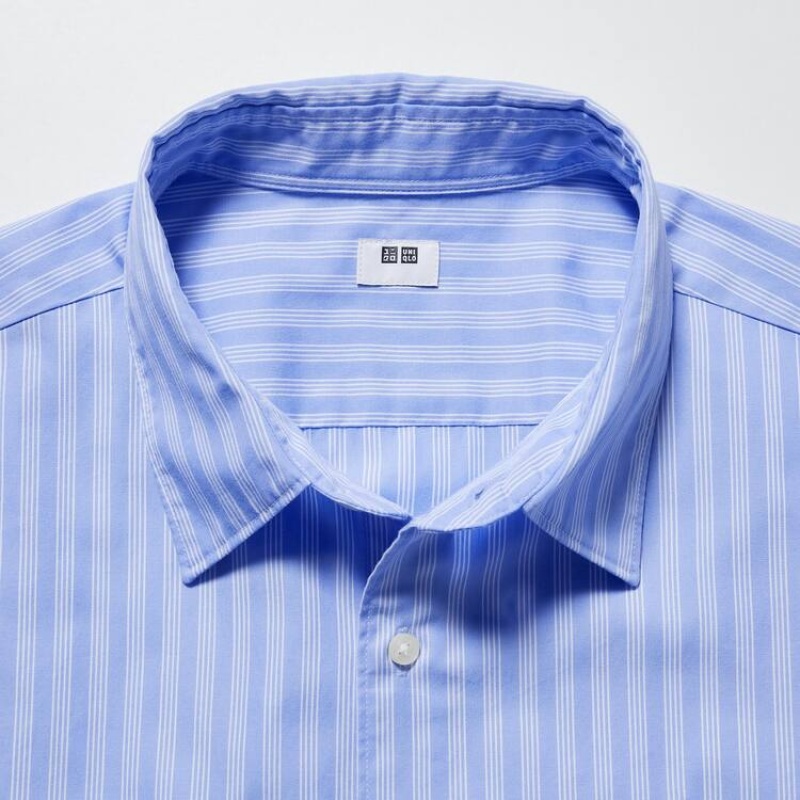 Men's Uniqlo Extra Fine Cotton Broadcloth Regular Fit Striped Shirts Blue | IQCS-72618