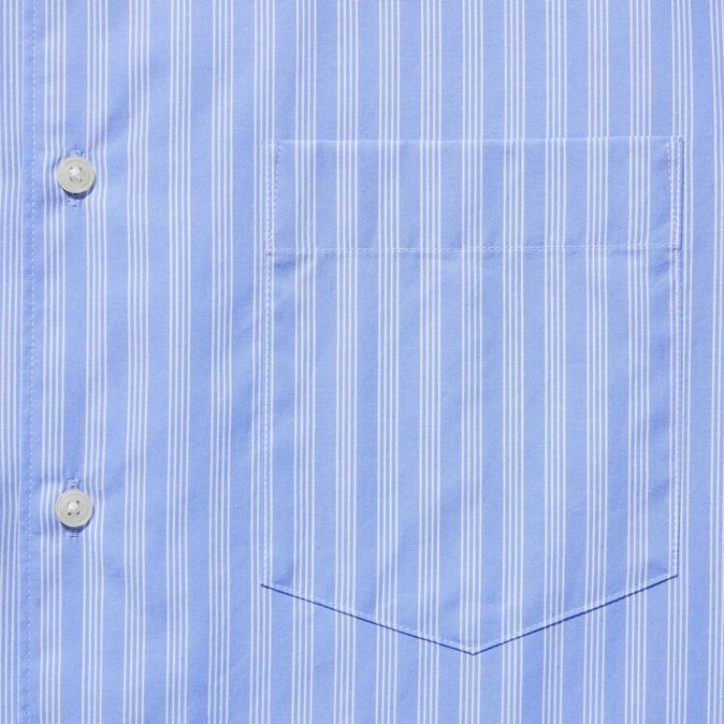 Men's Uniqlo Extra Fine Cotton Broadcloth Regular Fit Striped Shirts Blue | IQCS-72618