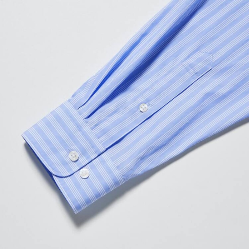 Men's Uniqlo Extra Fine Cotton Broadcloth Regular Fit Striped Shirts Blue | IQCS-72618