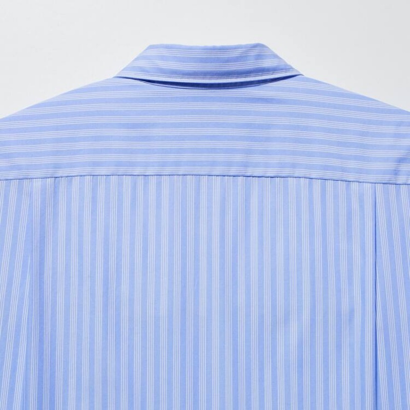 Men's Uniqlo Extra Fine Cotton Broadcloth Regular Fit Striped Shirts Blue | IQCS-72618