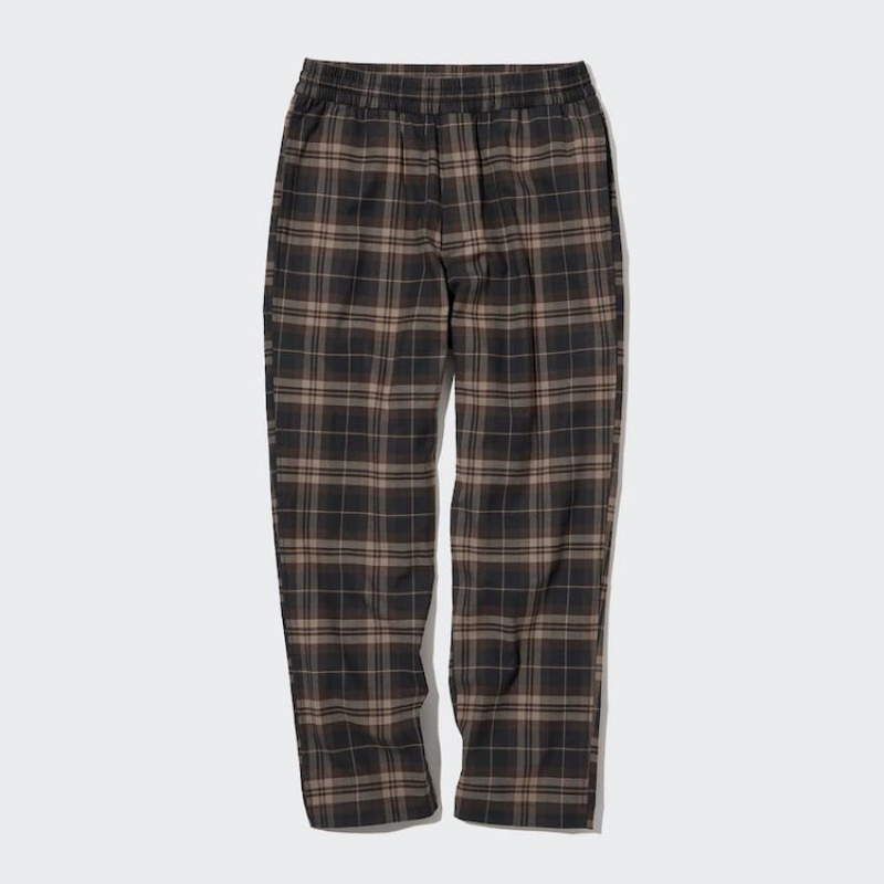 Men\'s Uniqlo Flannel Ankle Length Loungewear Brown | FWRL-56147