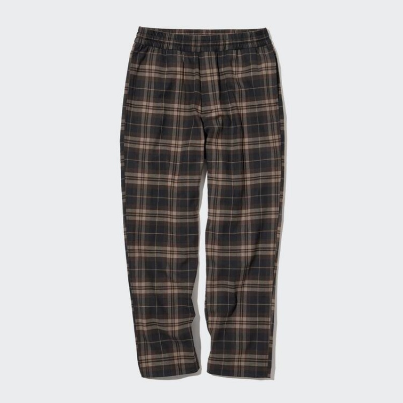 Men\'s Uniqlo Flannel Ankle Length Trousers Brown | XQAM-42903