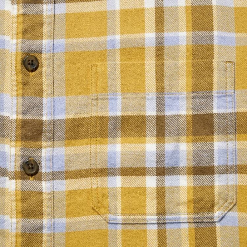 Men's Uniqlo Flannel Checked Regular Fit (Regular Collar) Shirts Yellow | PJEA-14059