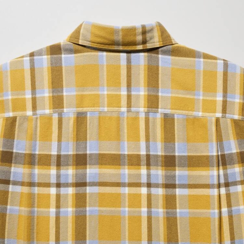 Men's Uniqlo Flannel Checked Regular Fit (Regular Collar) Shirts Yellow | PJEA-14059