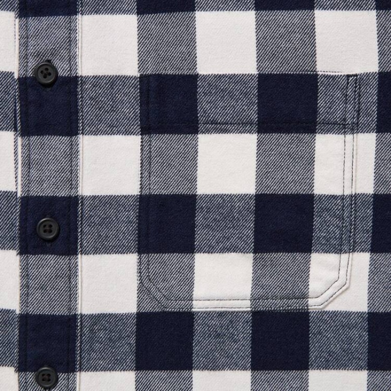 Men's Uniqlo Flannel Regular Fit Checked (Regular Collar) Shirts White | DPQK-40136