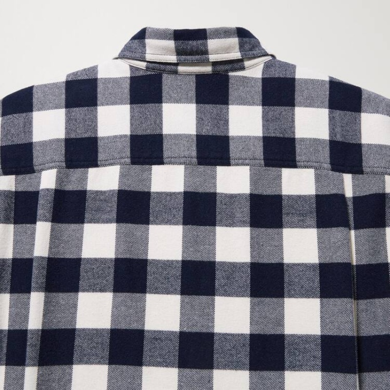 Men's Uniqlo Flannel Regular Fit Checked (Regular Collar) Shirts White | DPQK-40136