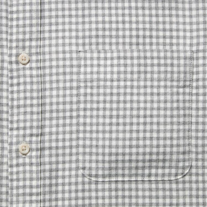 Men's Uniqlo Flannel Regular Fit Checked (Button-down Collar) Shirts Grey | PRSO-14703