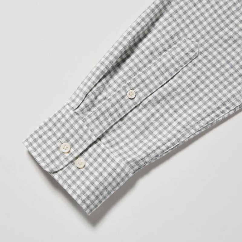 Men's Uniqlo Flannel Regular Fit Checked (Button-down Collar) Shirts Grey | PRSO-14703