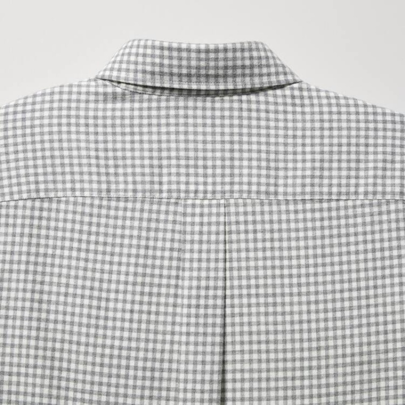 Men's Uniqlo Flannel Regular Fit Checked (Button-down Collar) Shirts Grey | PRSO-14703