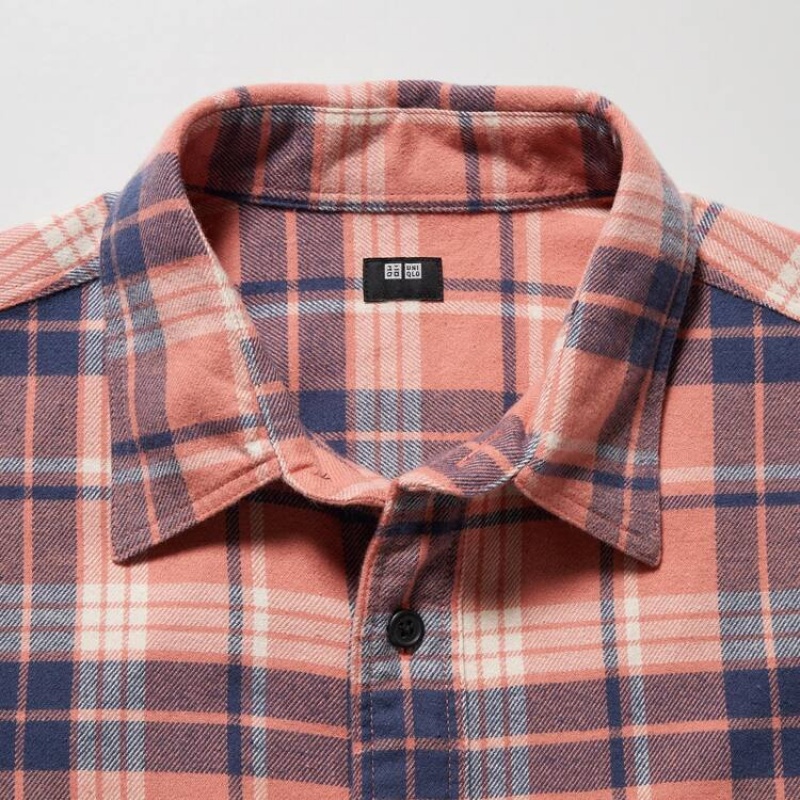 Men's Uniqlo Flannel Regular Fit Checked (Regular Collar) Shirts Pink | ARCK-34629