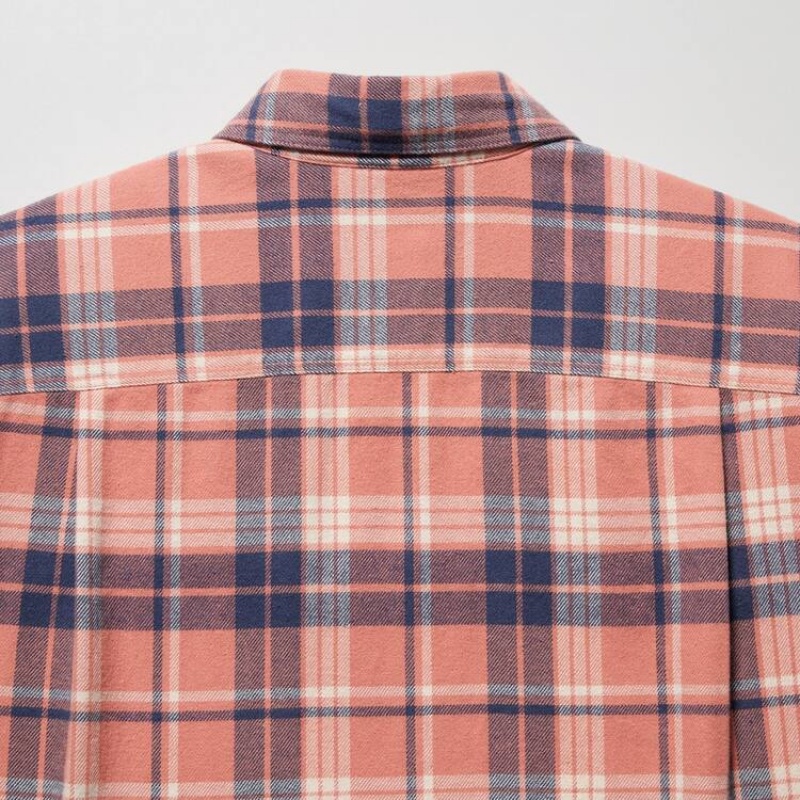 Men's Uniqlo Flannel Regular Fit Checked (Regular Collar) Shirts Pink | ARCK-34629