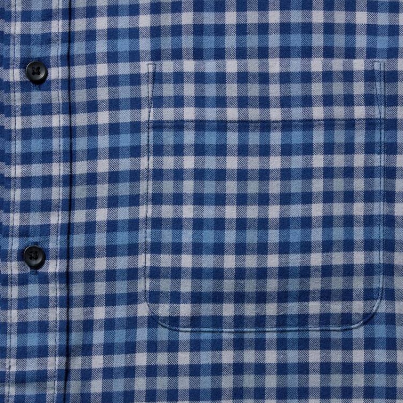 Men's Uniqlo Flannel Regular Fit Checked (Button-down Collar) Shirts Blue | GPCF-75142