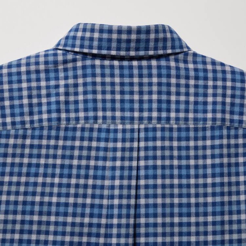 Men's Uniqlo Flannel Regular Fit Checked (Button-down Collar) Shirts Blue | GPCF-75142