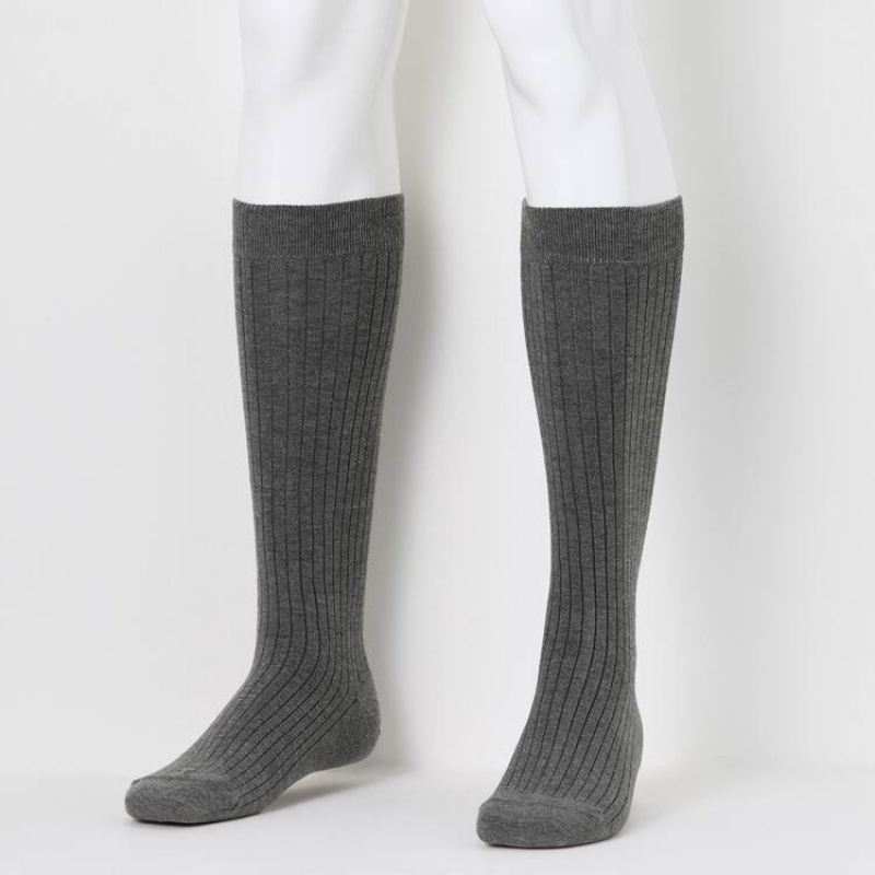 Men's Uniqlo Heattech Ribbed Knee High Socks Dark Grey | TAWL-78250