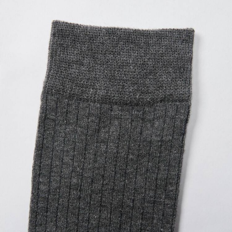 Men's Uniqlo Heattech Ribbed Knee High Socks Dark Grey | TAWL-78250