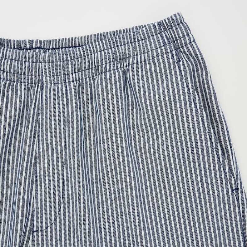 Men's Uniqlo Hickory Easy Relaxed Ankle Length Trousers Blue | VKFQ-45170