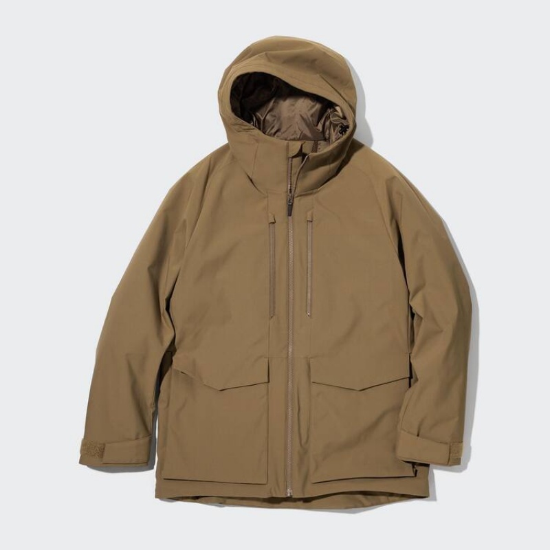 Men's Uniqlo Hybrid Down 3d Cut Parka Brown | ENIK-05637