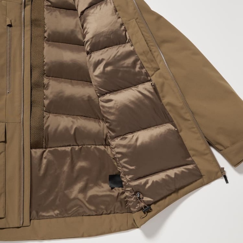 Men's Uniqlo Hybrid Down 3d Cut Parka Brown | ENIK-05637