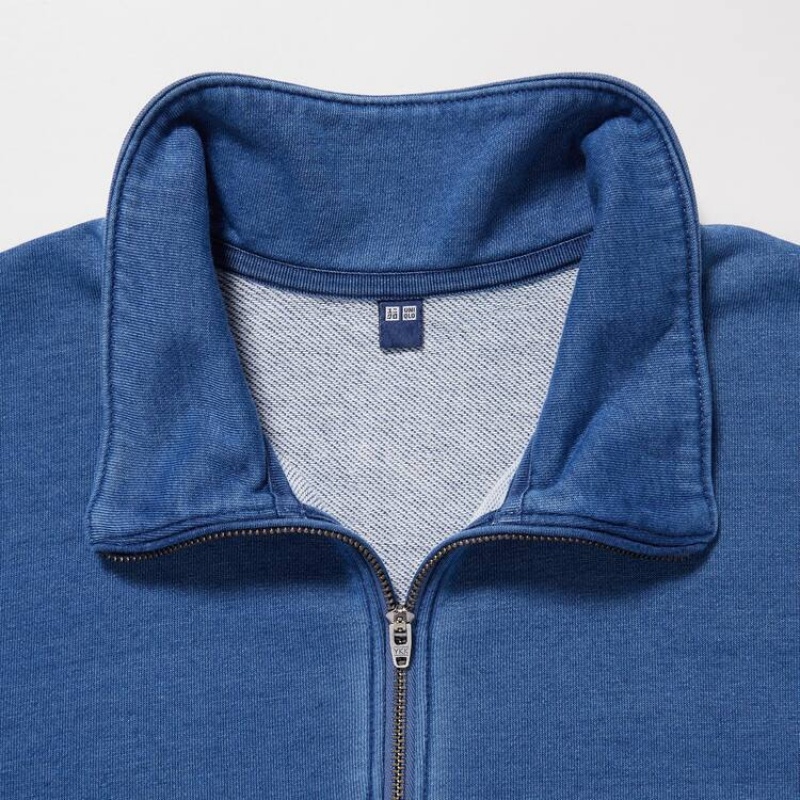 Men's Uniqlo Indigo Sweat Half-zipped Pullover Sweatshirts Blue | VXSM-43012