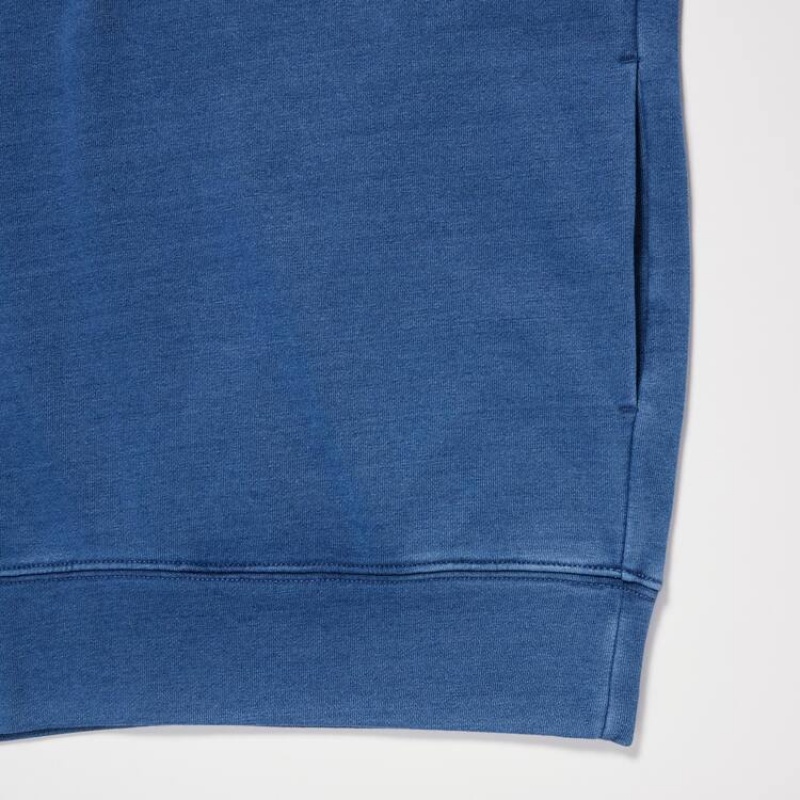 Men's Uniqlo Indigo Sweat Half-zipped Pullover Sweatshirts Blue | VXSM-43012