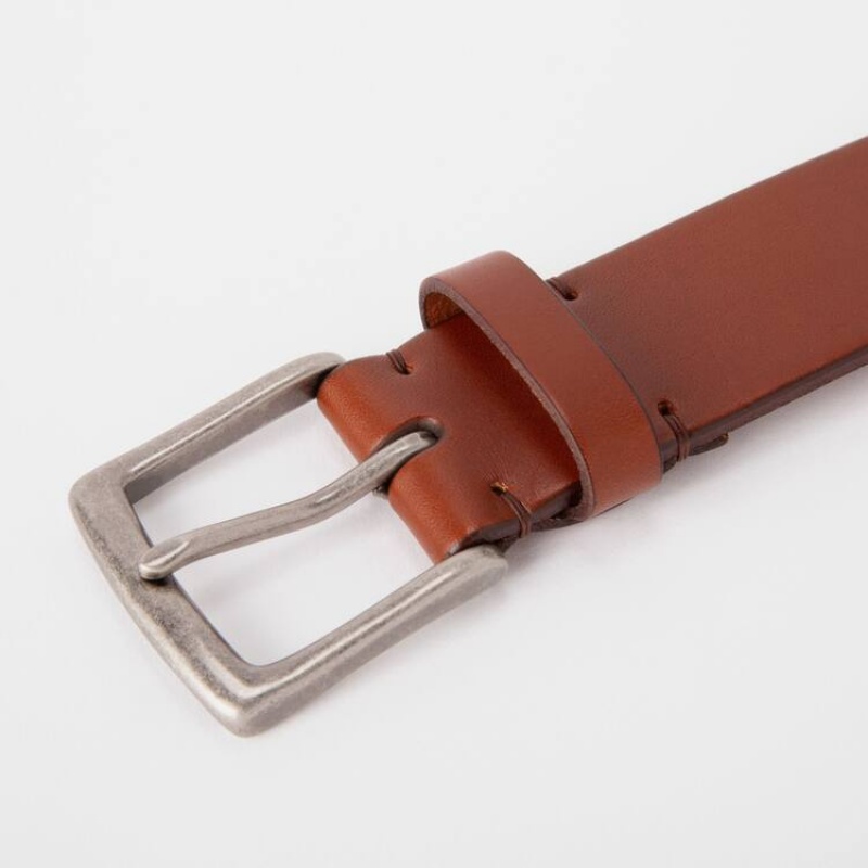 Men's Uniqlo Italian Leather Belts Brown | KXHO-29450