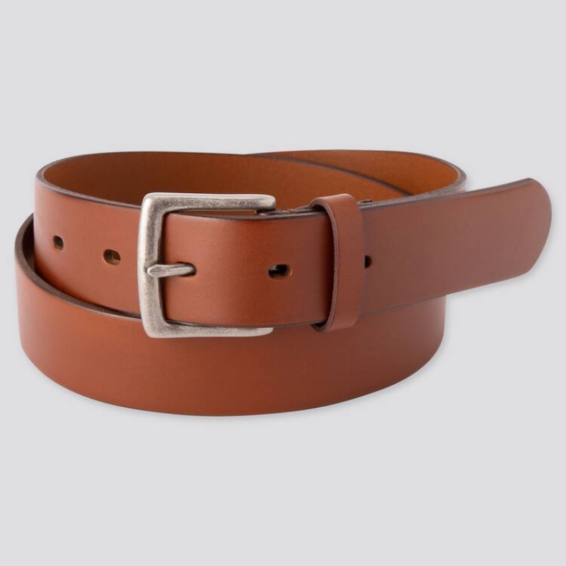 Men\'s Uniqlo Italian Leather Belts Brown | KXHO-29450